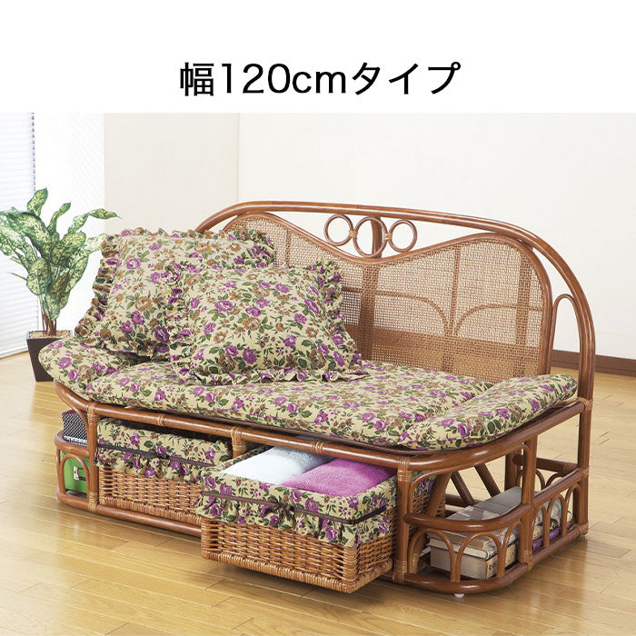東京ラタン 天然籐ハイバックカウチソファ 2人掛け 2P 二人掛け ベンチ 天然木材 横幅120cm 140cm 160cm おしゃれ オシャレ お洒落 ダイニングソファ ダイニングチェア ダイニングベンチ コンパクト ファブリック 布地 和室 カゴ 籠 収納付き 引き出し付き ソファ下