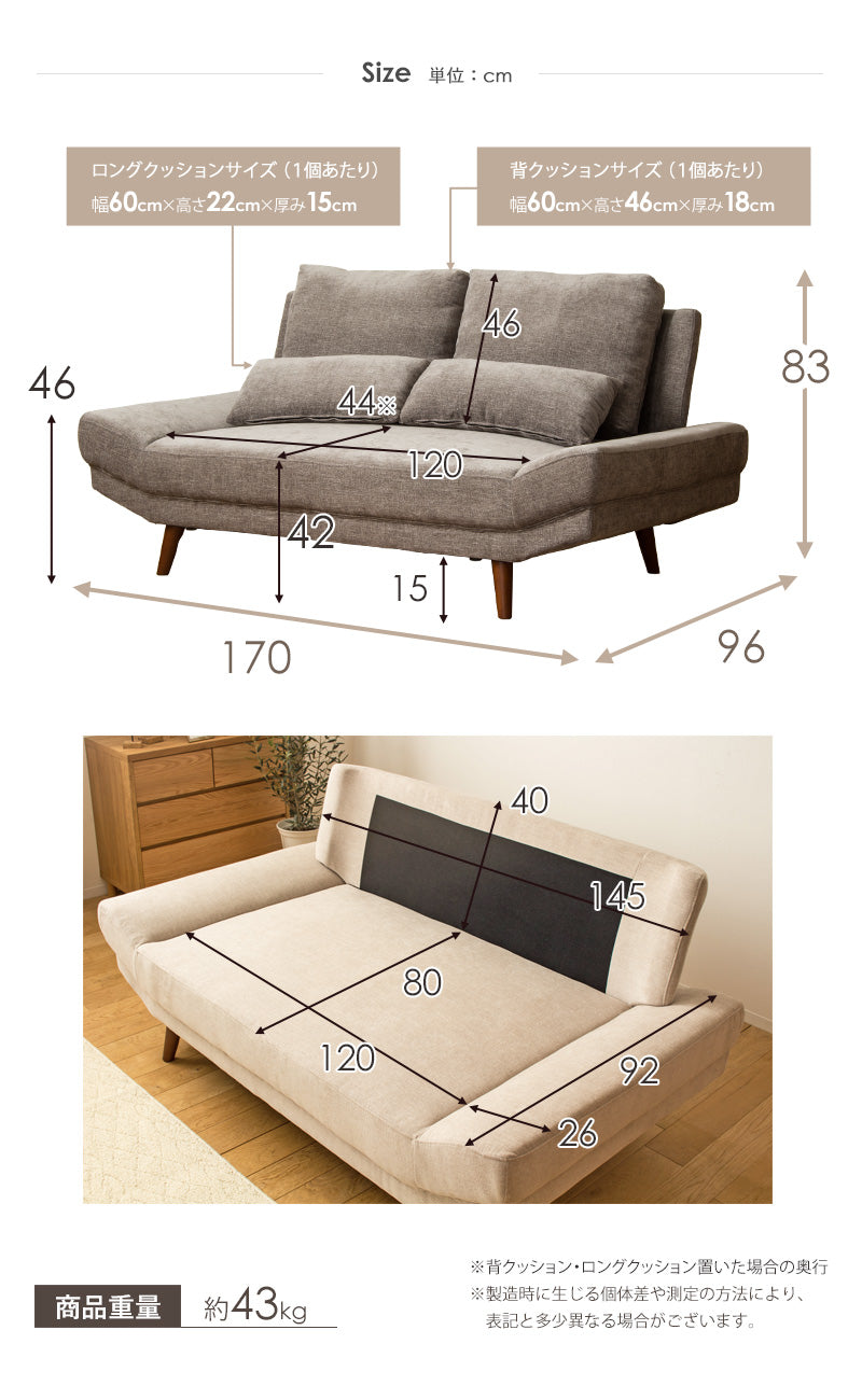 ソファー 2人掛け 大きめ ソファ 幅170cm ワイド 2.5人掛け ごろ寝ソファ おしゃれ クッション 北欧 二人掛け 2人掛けソファ ソファベッド 大きい ロー 肘付き 肘あり 座面 座面 広い 大人可愛い リビング ベージュ グレー iw-109