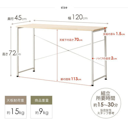 学習机 シンプル デスク パソコンデスク 120cm 奥行45cm オフィスデスク スリム リビング 学習机 勉強机 大人 大学生 白 おしゃれ 韓国 120 テレワーク ワークデスク コンパクト 学習デスク 机 省スペース ホワイト iw-17120